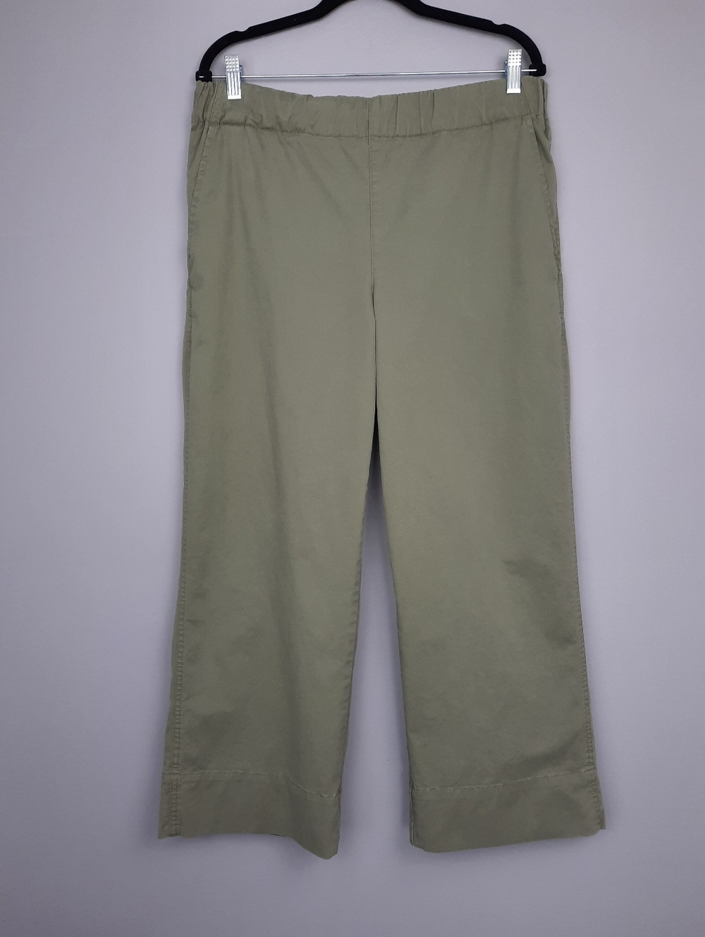 Quince High Rise Pull On Organic Stretch Cotton Wide Leg Chino Pants Olive 12